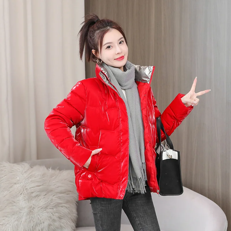 2023 Winter Puffer Jacket Women Long Sleeve Parka Thick Warm Stand-up Collar Korean Oversized Snowwear Outerwear Red Black Green
