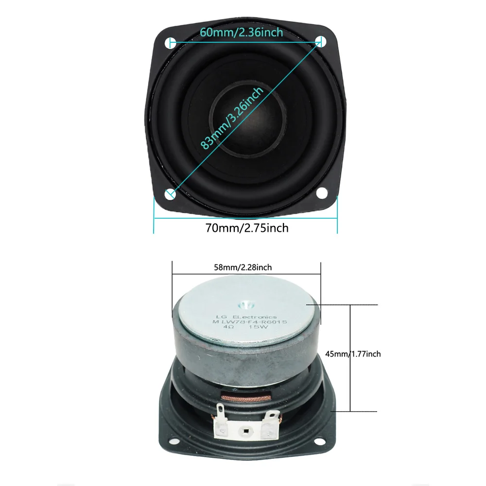 1pcs 78MM 4 Ohm 15W Subwoofer Speaker 3 Inch Convex Cap Bass Square Woofer DIY Bookshelf Speakers Hifi Home Sound Theater 2