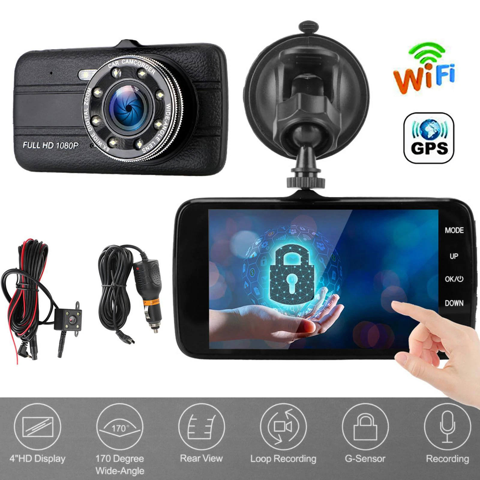 

Car DVR WiFi 4.0" Full HD 1080P Dash Cam Rear View Camera Video Recorder Auto Parking Monitor Night Vision GPS Tracker Black Box