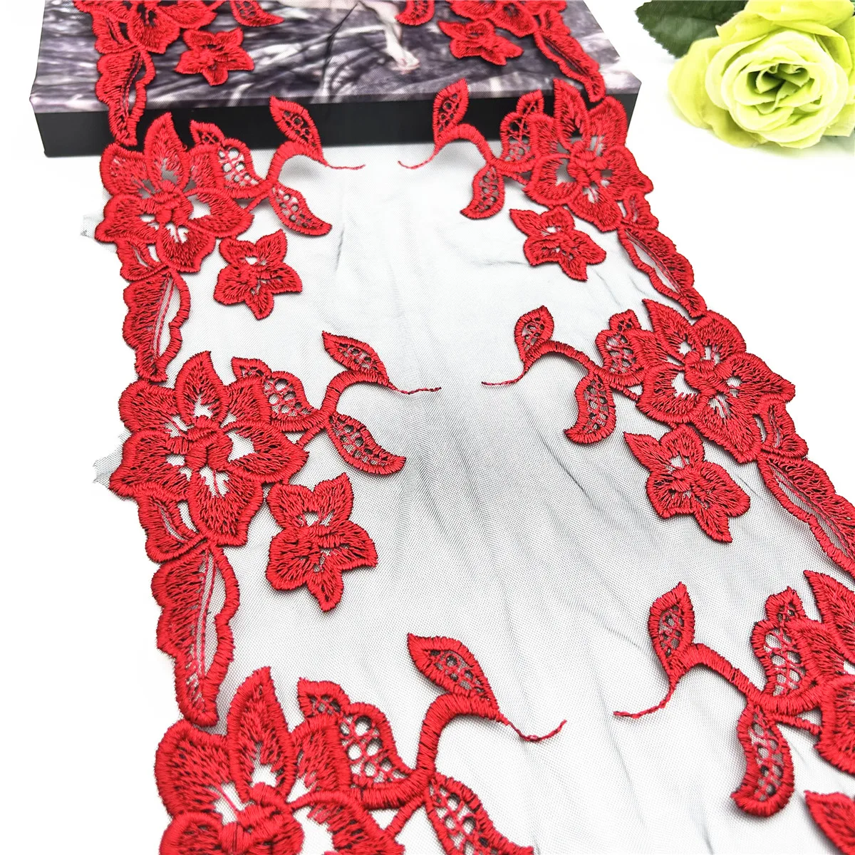 5y/lot Width7 7/8 inch (20cm) Red Embroidery Lace Trim Skirt Hem Clothes Sewing Material DIY Apparel Dress Wedding Fabric 1