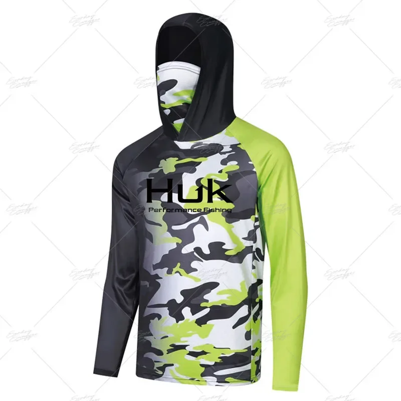 

2023 HUK Fishing Clothing Men's Long Sleeve Mask Hooded Fishing Shirts Upf 50+ Uv Protection Jerseys Hiking Beach Apparel