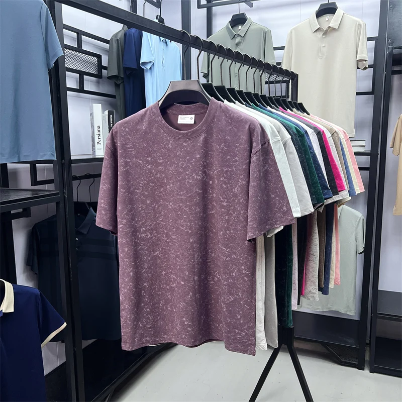 Hochwertiges Marken-T-Shirt aus Seide und Baumwolle mit kurzen Ärmeln, Sommer-Trend, neues Tie-Dye-Design, für Paare, locker geschnitten, koreanischer Rundhalsausschnitt, Herrenmode – Detail 5