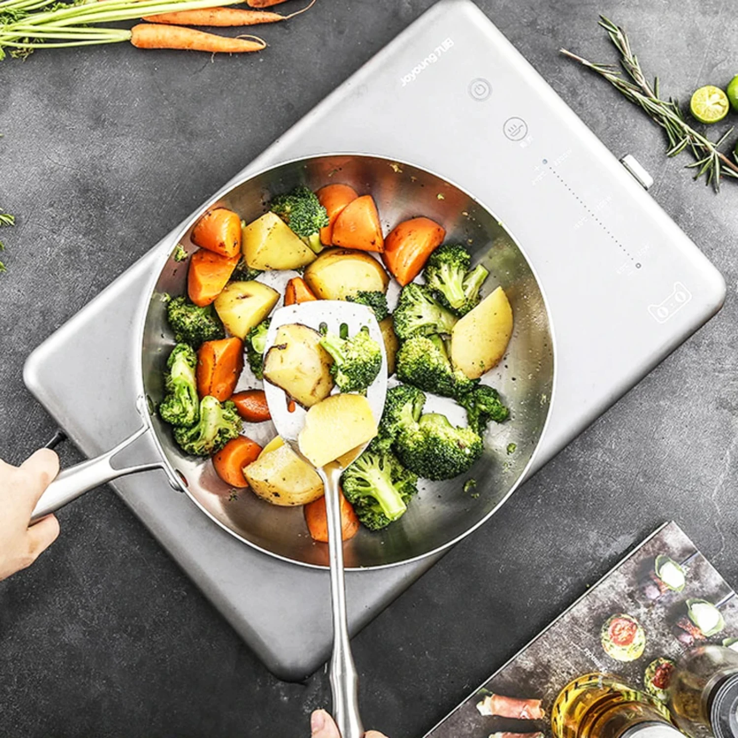 Frying Pan,Stainless Steel Frying Pot 28/30cm Uncoated Household Wok Suitable for Induction and Gas Hobs,Heat-Resistant Handle