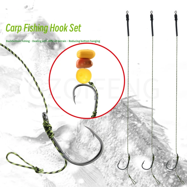 Carp Fishing Hooks Set 6Pcs Ready-made Hooks and Lines Size 2#/4