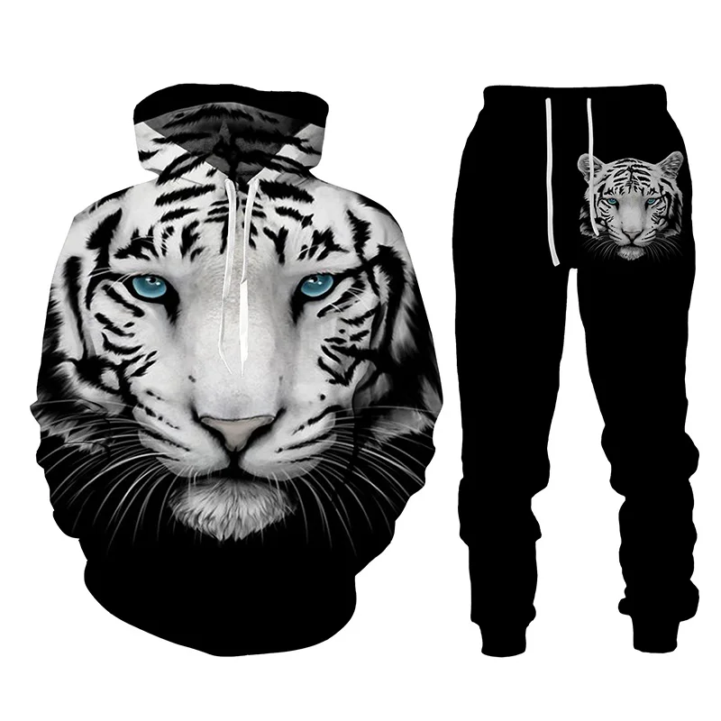 2024 Men's Pants Hoodie Sets For Animal Tiger Clothing 3D Printed Y2k Casual Tracksuit Autumn Winter Tops New Fashion Streetwear men women animal fish hunting camo 3d printed hoodie set harajuku unisex cool tracksuit fashion hip hop streetwear clothing suit