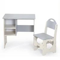 US Kids Desk and Chair Set Multifunctional White and Grey Toddler Student Writing Table Set for Home School 4