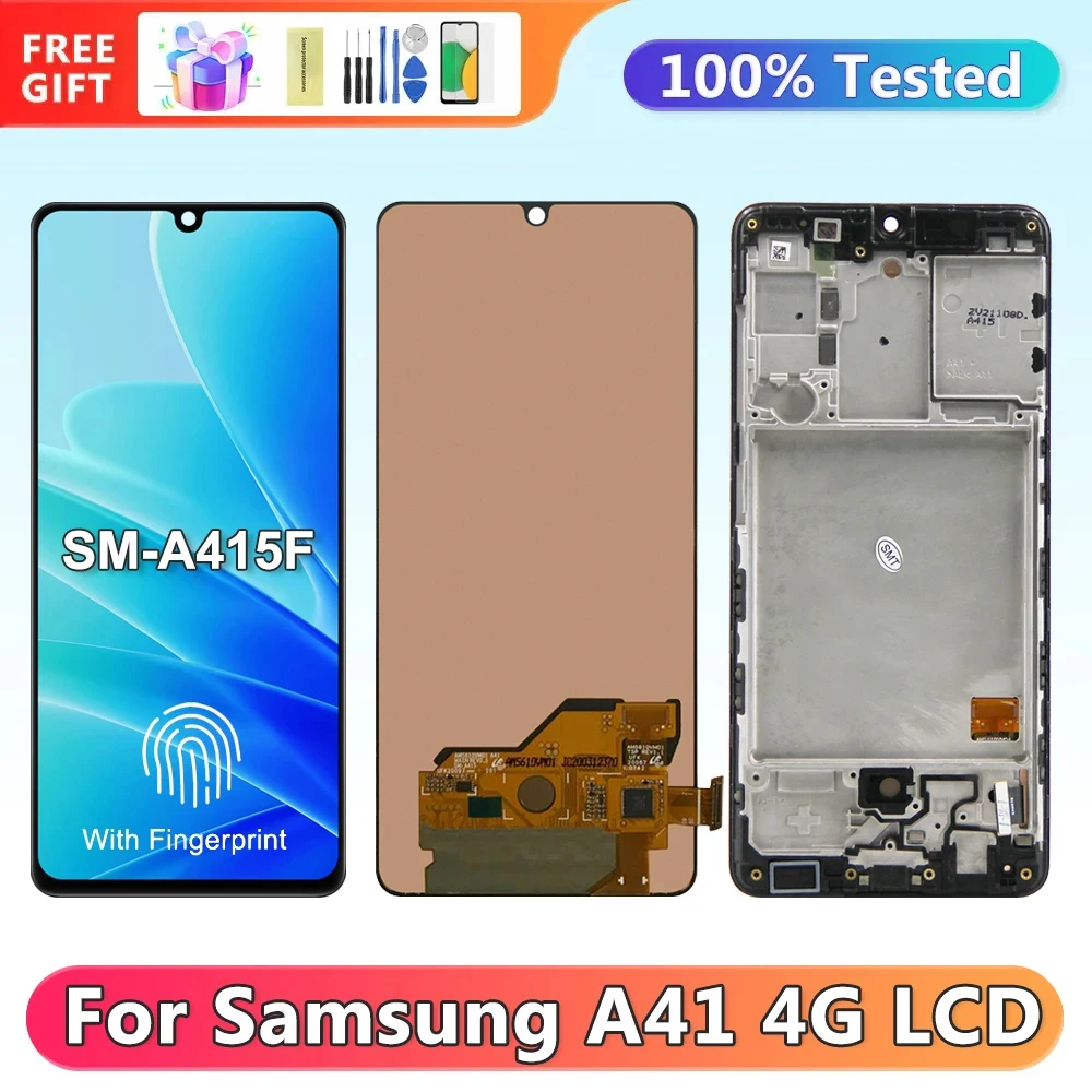 

6.1" Amoled Screen for Samsung Galaxy A41 A415 A415F A415F/DS Lcd Display Touch Screen Digitizer with Fingerprint with Frame