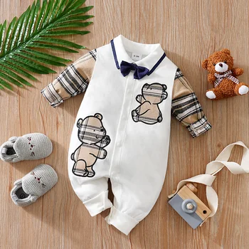 Gentleman Bear Embroidered Baby Jumpsuit 1