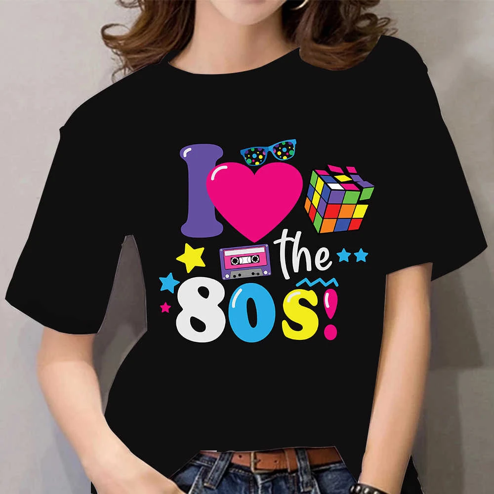 Camiseta de los años 80 para mujer, Tops de manga corta negros/blancos,  camisetas informales de moda, ropa Harajuku de los años 90 de gran tamaño para  niñas 2022| | - AliExpress