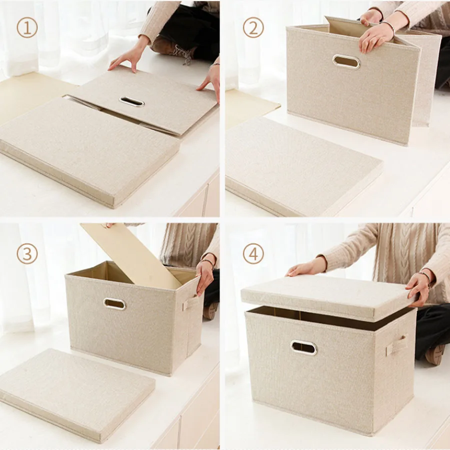 1pc large capacity collapsible storage box with lid linen fabric collapsible storage box for home bedroom wardrobe office nurser 6