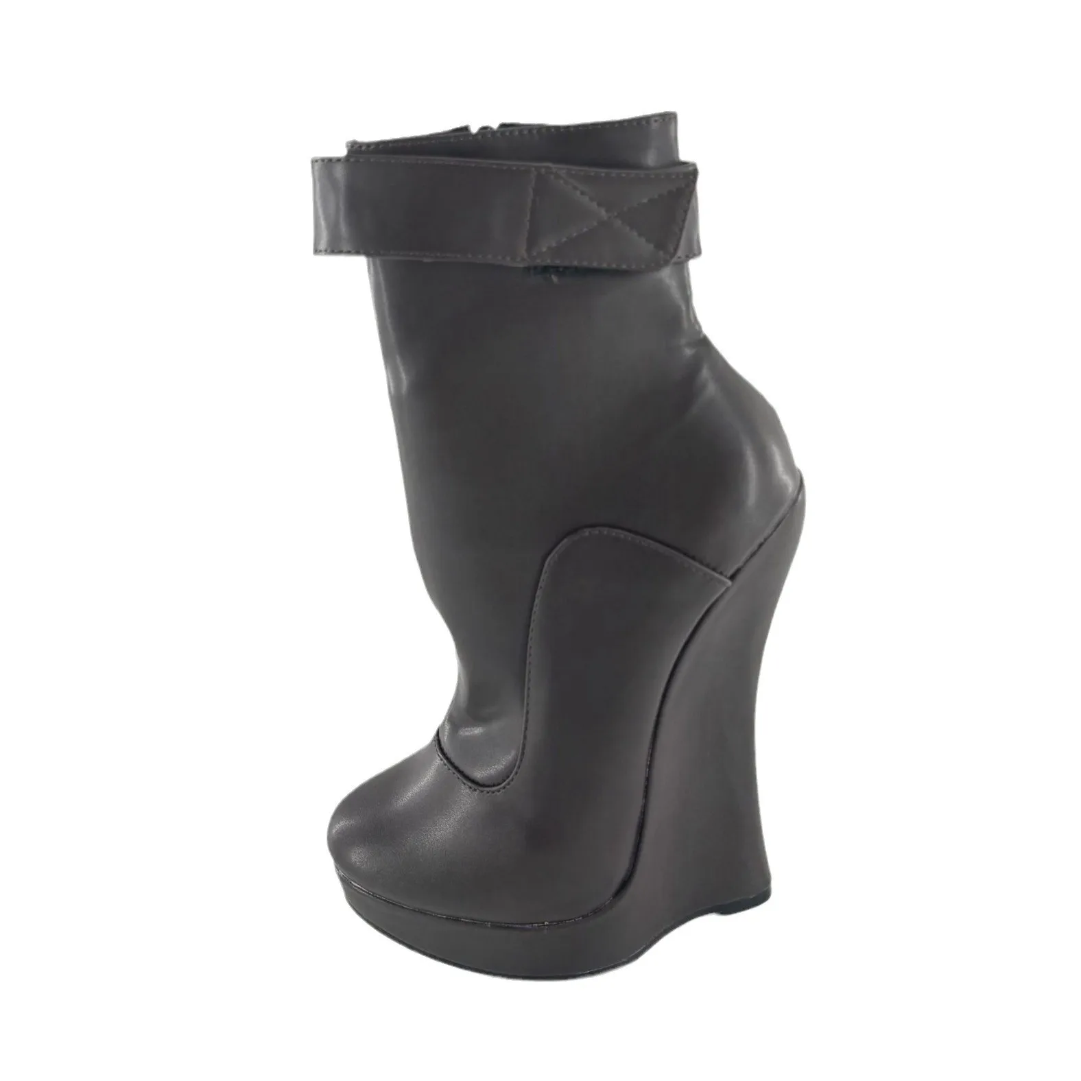 Super High Heel Slope Heel Lacquer Leather Lace up High Heel Short Boots Queen Nightclub Show Shoes Fun Men's and Wome Color: R