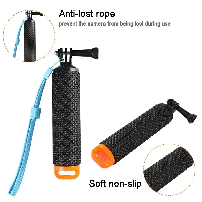 Support silicone bleu pour caméra action, montrant l'élasticité du matériau, compatible GoPro DJI Insta360.