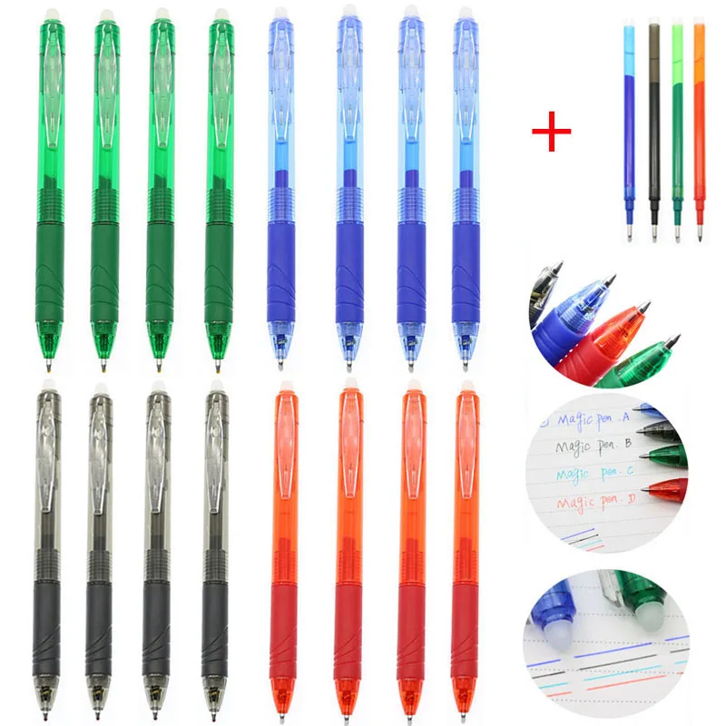 

Office Erasable Gel Pens Set 0.5mm Tip Slide Press Refillable Pen with Red Blue Black Green Ink Sticks School Stationery
