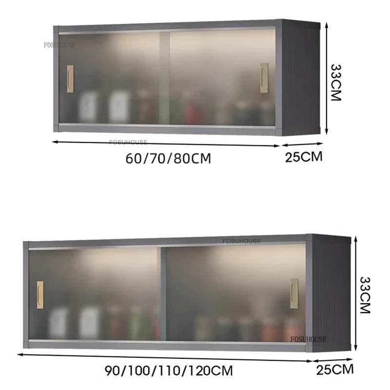 Nordic Glass Wall Mounted Kitchen Cabinets Creative Kitchen Furniture Aluminum Alloy Storage Cabinet Home Bedroom Display Locker 6