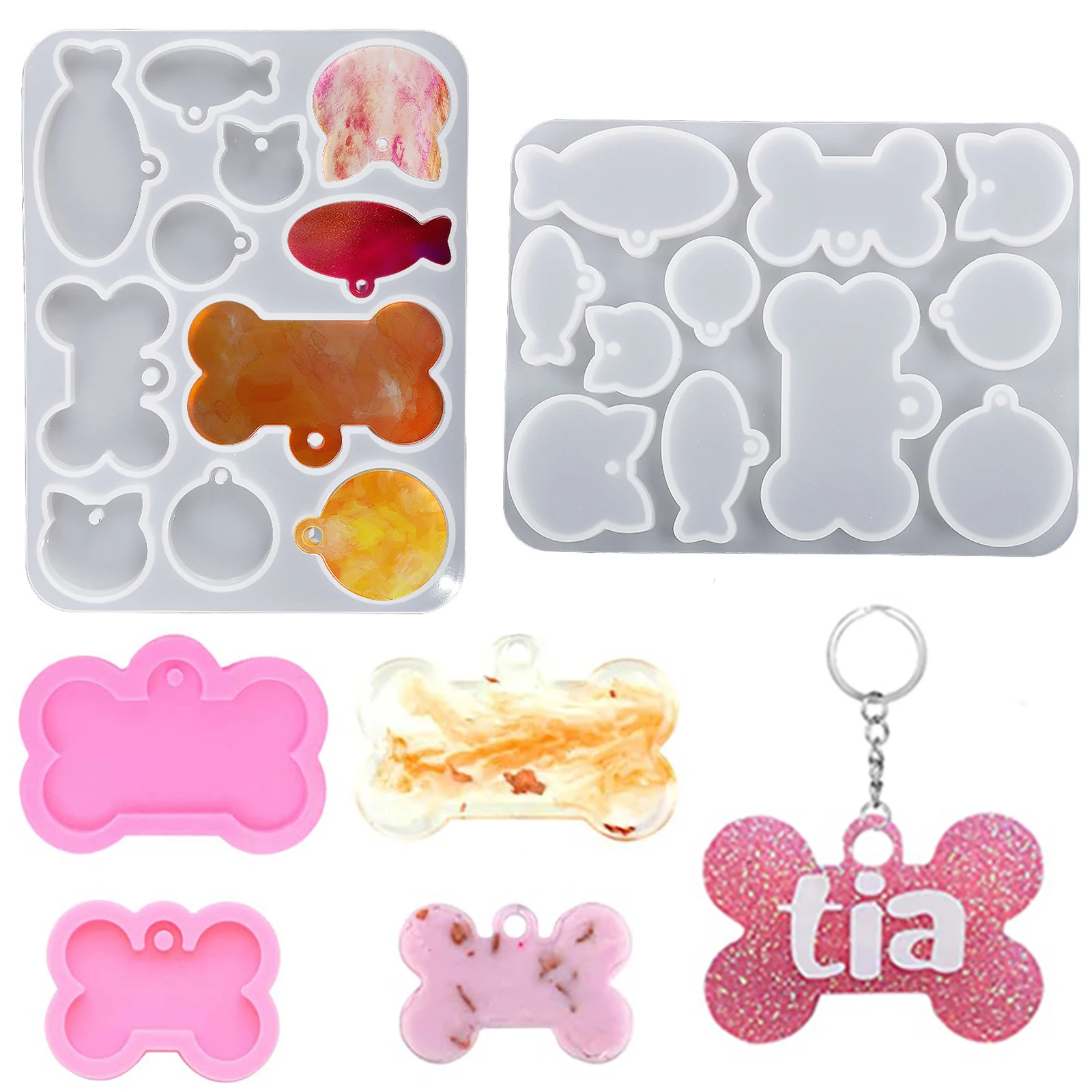 

DIY Kitten Pet Listing Silicone Mold small fish dog bone Shaped Anti-lost Nameplate Pendant Keychain Epoxy Resin Mould