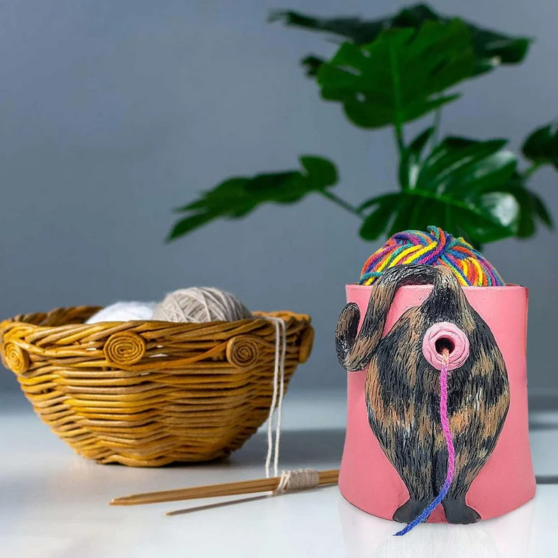 Cartoon Knitting Yarn Holder Bowl Funny Handmade Thread Hole Prevent Slippage Storage Basket Sewing Crochet Wool Organizer Decor knitting tool organizer yarn holder