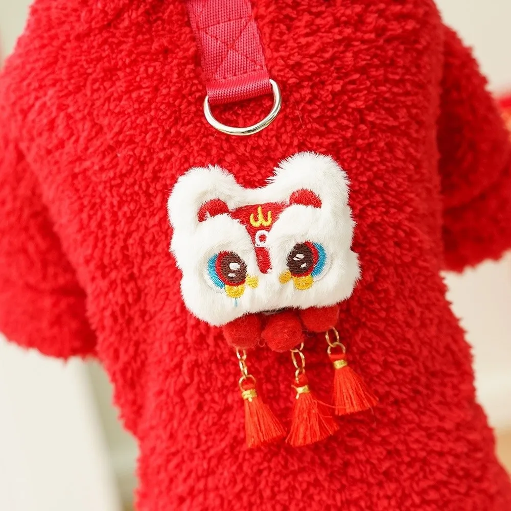 Thicken Dog New Year Costumes Lion Dance Soft Dog Warm Hooie with Traction Ring Double-sided Velvet Dog Thermal Clothing
