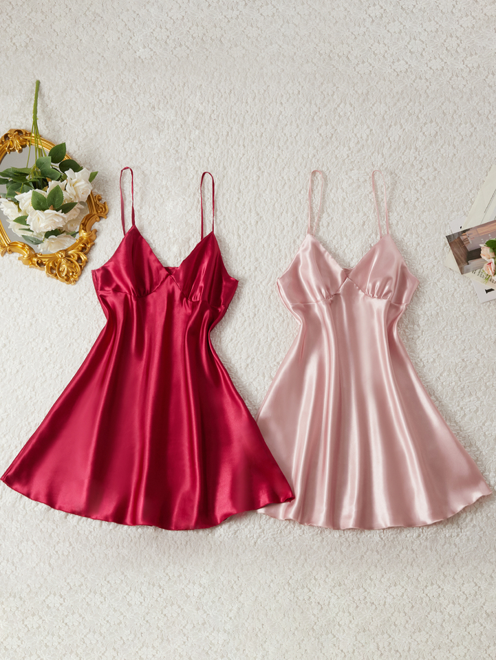 Twopiece Solid Color Sling Sleep Dress Women - Sexy Slimming Home Dress Can Be Worn Out Breathable Draping Not Stuffy