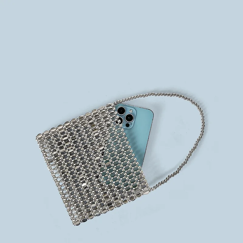 ساطع Ins معدن الفضة اليدوية حبة حقيبة حبة بريق الي...