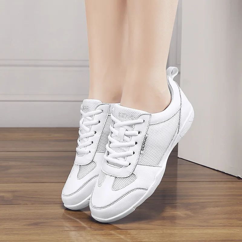 Sneakers Mesh Dance Shoes Fitness Athletic Aerobics Shoes Cheerleading Training Women white Running Breathable