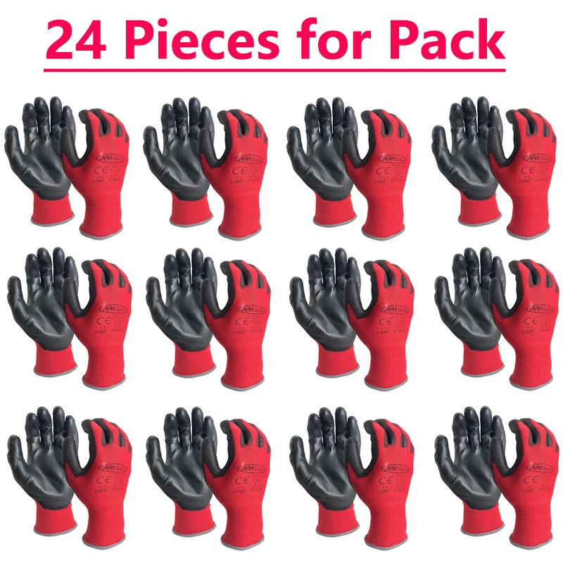 Garden Man Safety Gloves 12 Pairs Knitted Red Nylon Dipped PU Coated Palm Security Protective work gloves protective gloves gardening gloves