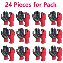 Breathable Protective Gardening Gloves with Superior Grip Coating - Abrasion - Resistant (24 Pieces, 12 Pairs) - XXL (Red)