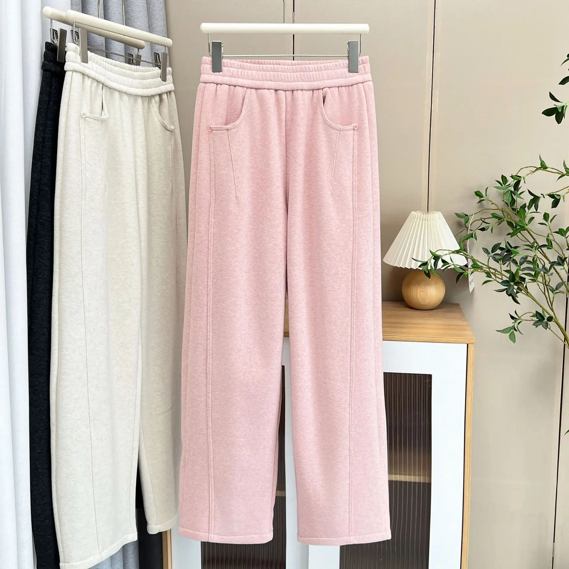 New Winter Style Elegant Fleece Warm Casual Banana Trousers XXXXL Fashion Plus Size Women's Straight Leg Pants 998