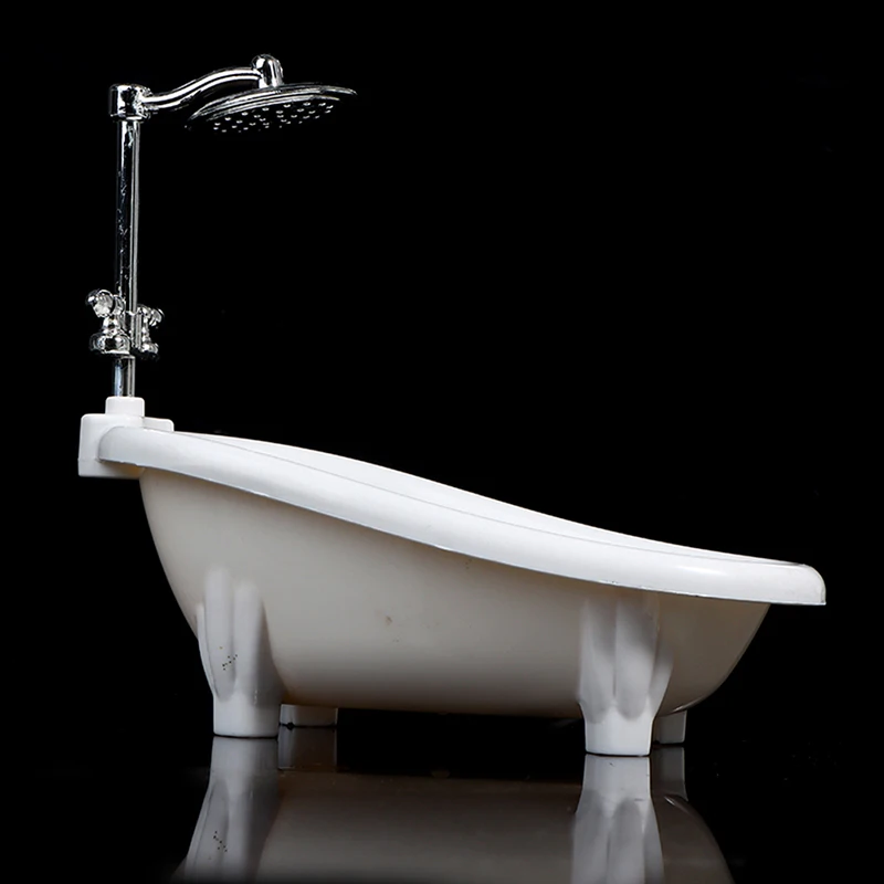 Dollhouse Miniature Bathtub With Shower Head Mini Bathroom Furniture For 1/6 1/12 Doll House Decor Accessories Kids Pretend Toy 4