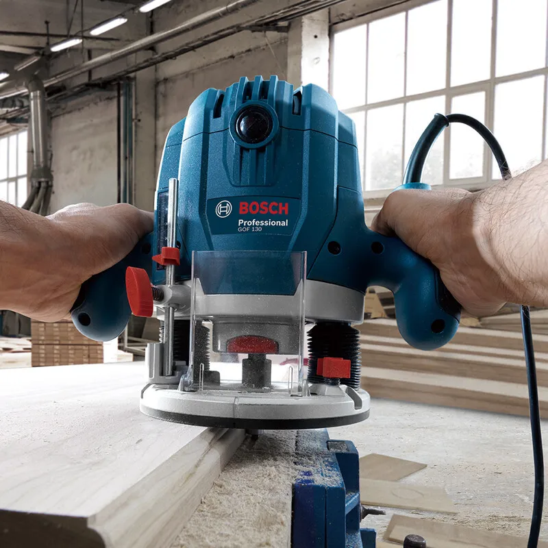 Bosch GOF130 1300W Electric Trimming Machine 28000rpm Woodworking Milling Engraving Hand Wood Edge Router Trimmer Home DIY Power