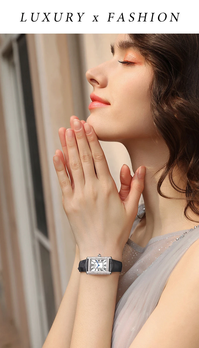 Schweiz KARNEVAL Retro Damen Uhr Schlanke Quadratische Quarz Uhren Frauen 2024 Diamant Lünette Leder Band Wasserdicht Montre Femme_voghion.com