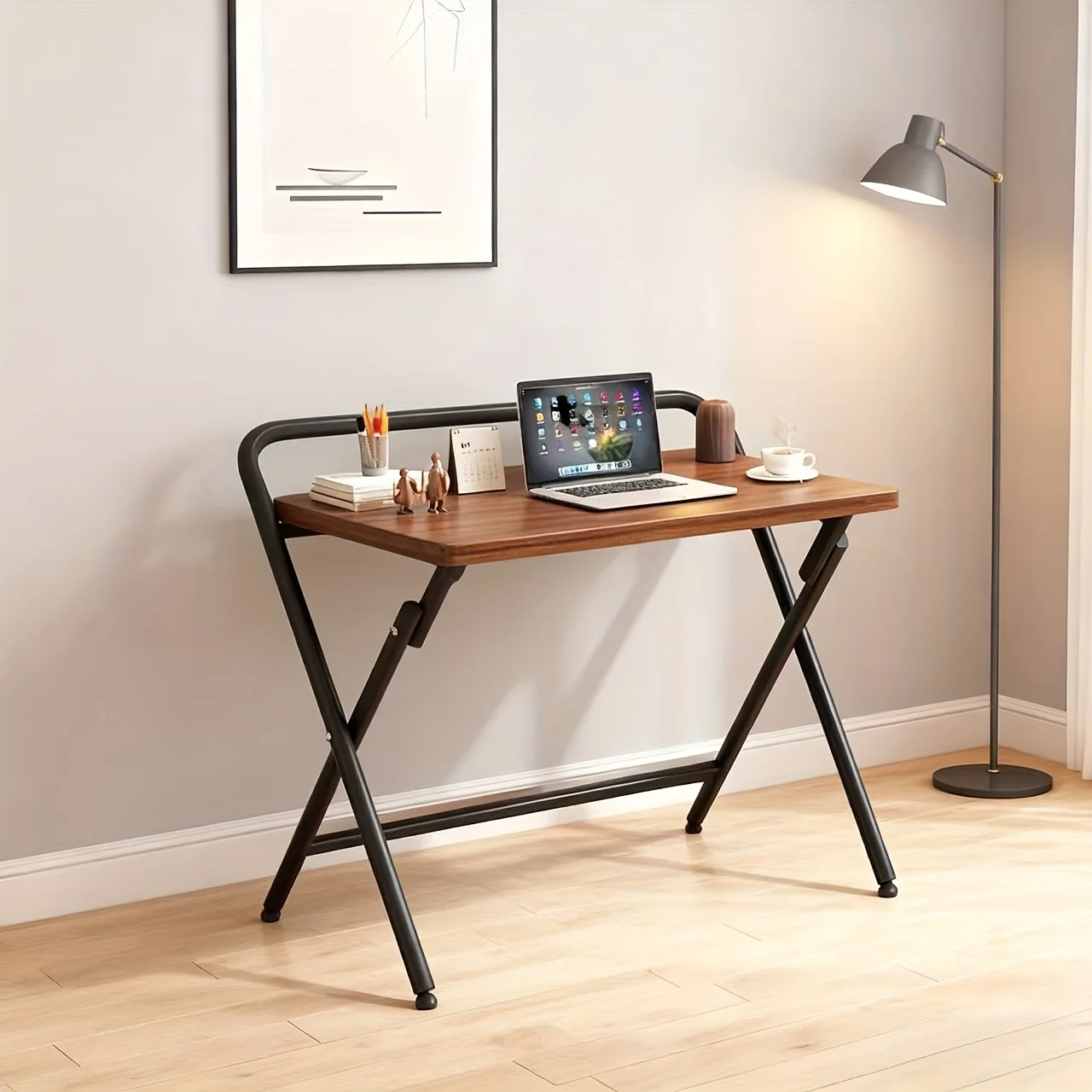 Bureau d'ordinateur pliable, bureau à domicile simple et moderne, bureau d'étude/bureau pour petit appartement, en fer forgé et bois massif