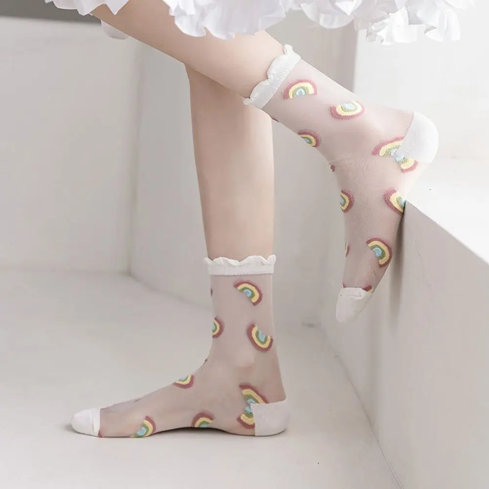

Fashion Simple Lovely Princess Strawberry Rainbow Medium Tube Hosiery Girl Socks Heart Crystal Silk Socks
