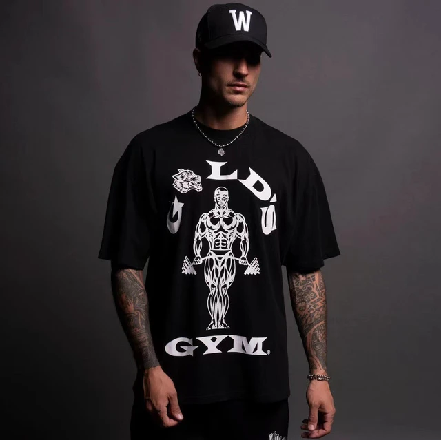 DARCSPORT Wolfhead GOLDS GYM Camiseta Estampada De Algodón Suelta Casual Para Hombres Y Mujeres 3