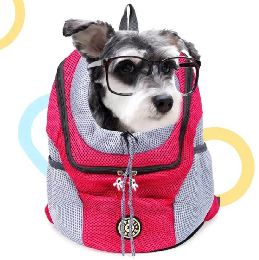 Double Shoulder Portable Travel Backpack Pet Dog Outdoor Carrier Bag Pet Dog Front Bag Mesh Backpack Carrying Supplies