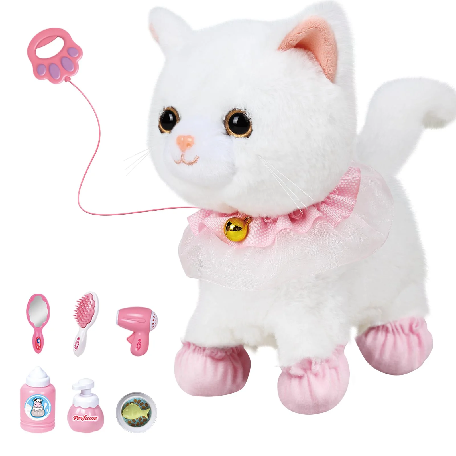 Interactive Walking Toy Cat with Touch & Voice Control, Remote Leash & Waggling Tail - Perfect Gift