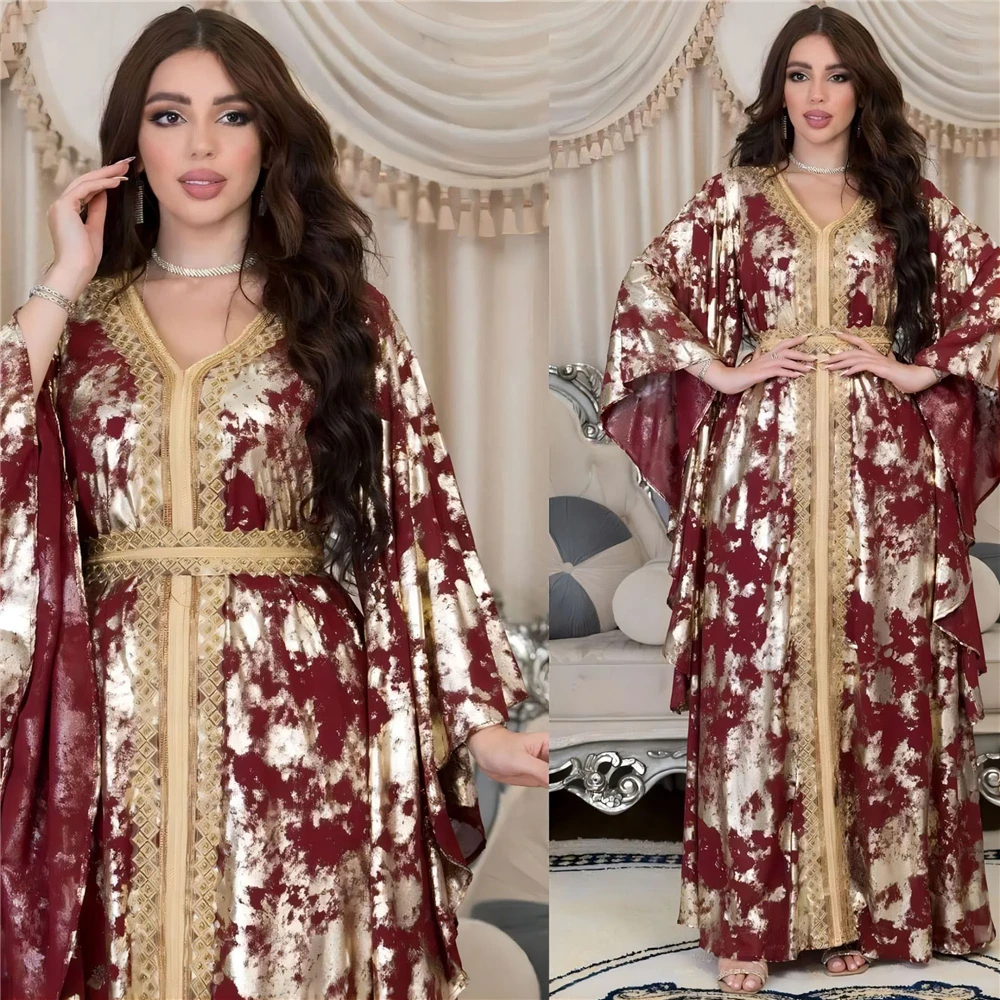 

Eid Ramadan Morocco Caftan Abaya Muslim Women Long Maxi Dress Jalabiya Dubai Evening Party Gown With Belt Kaftan Abayas Vestidos