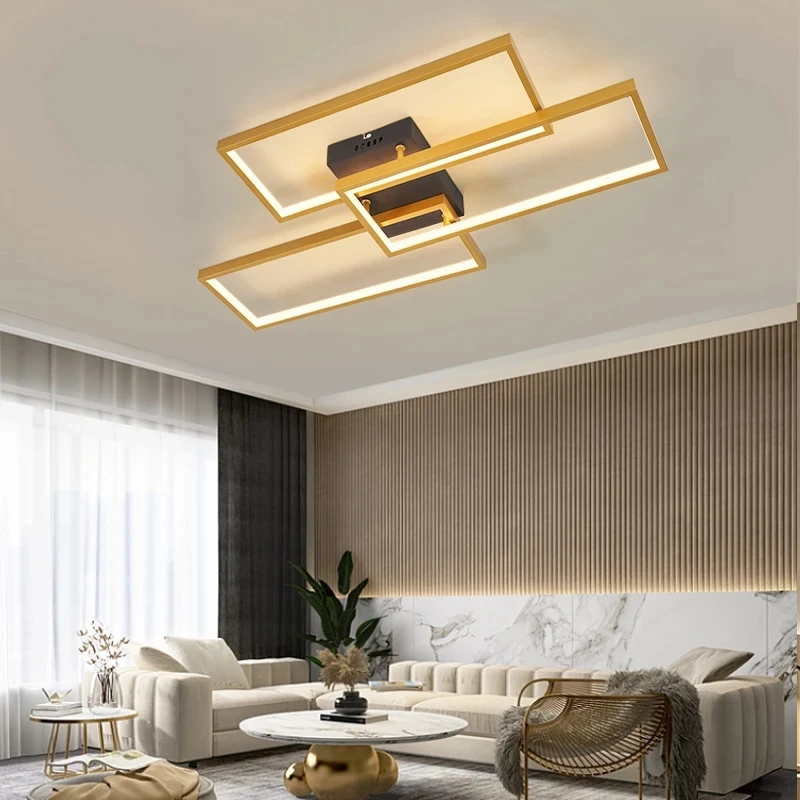 dining room ceiling lights Rectangle Black/White Color Modern Led Ceiling Lights for living room bedroom 110V 220V deco Dimmable Ceiling Lamp Fixtures flush ceiling lights