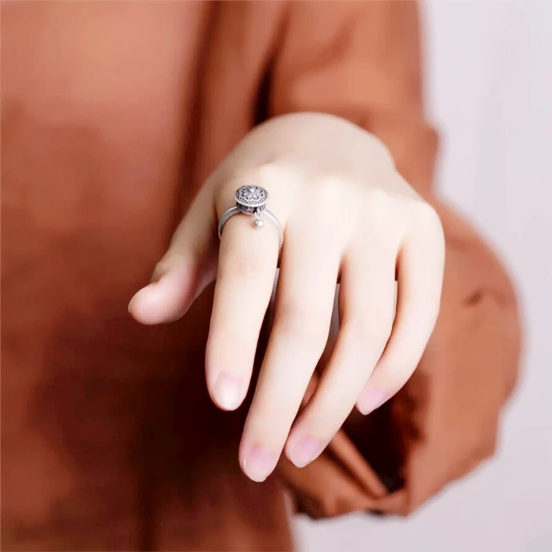 WYEAIIR 925 Sterling Silver Rotatable Vintage Thai Silver Creative Amulet Resizable Opening Ring For Women Luxury Jewelry 2
