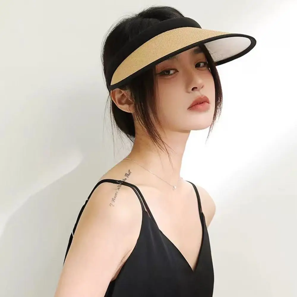 قبعة الشاطئ المحمولة واسعة الحافة للنساء ، الحماية من فوق البنفسجية ، قبعة القش عارضة ، أقنعة الصيف