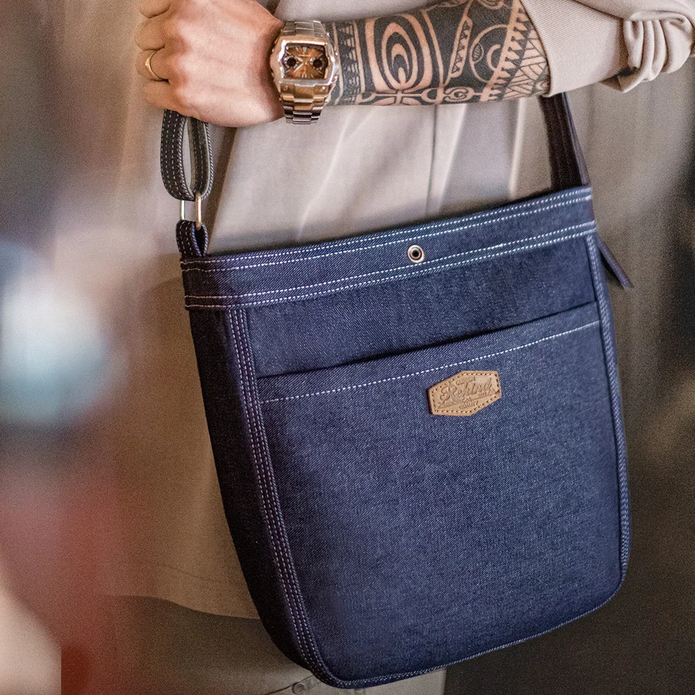 Retro 9.6oz Denim Washed Cowboy Bag Adjustable Blue Messenger Shoulder Bag Newsboy Unisex Style Bags for Daily