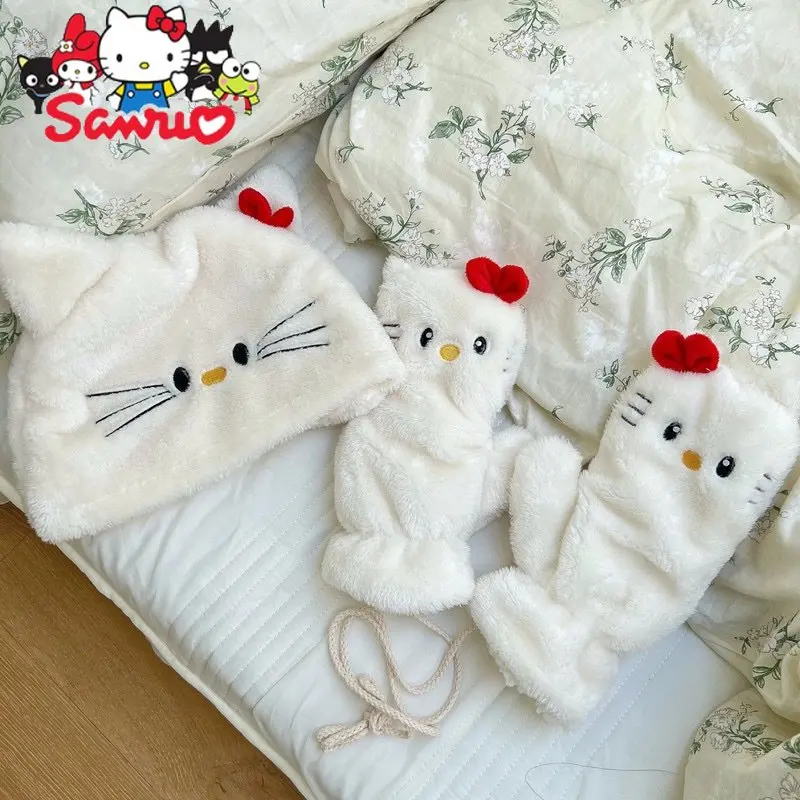 

Sanrio, женская модель Hello Kitty, теплый милый студенческий мультяшный холоднозащитный мягкий плюшевый флис, толстый хлопковый воротник-хомут