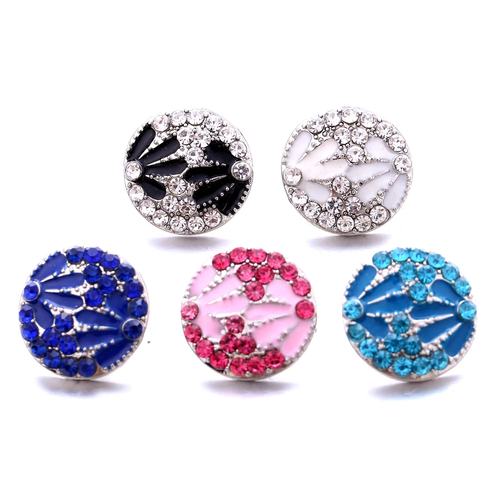 20pcs Fashion Rhinestone Flower 18mm Snap Buttons Fit Leather Metal Snap Button Bracelet Necklace Jewelry
