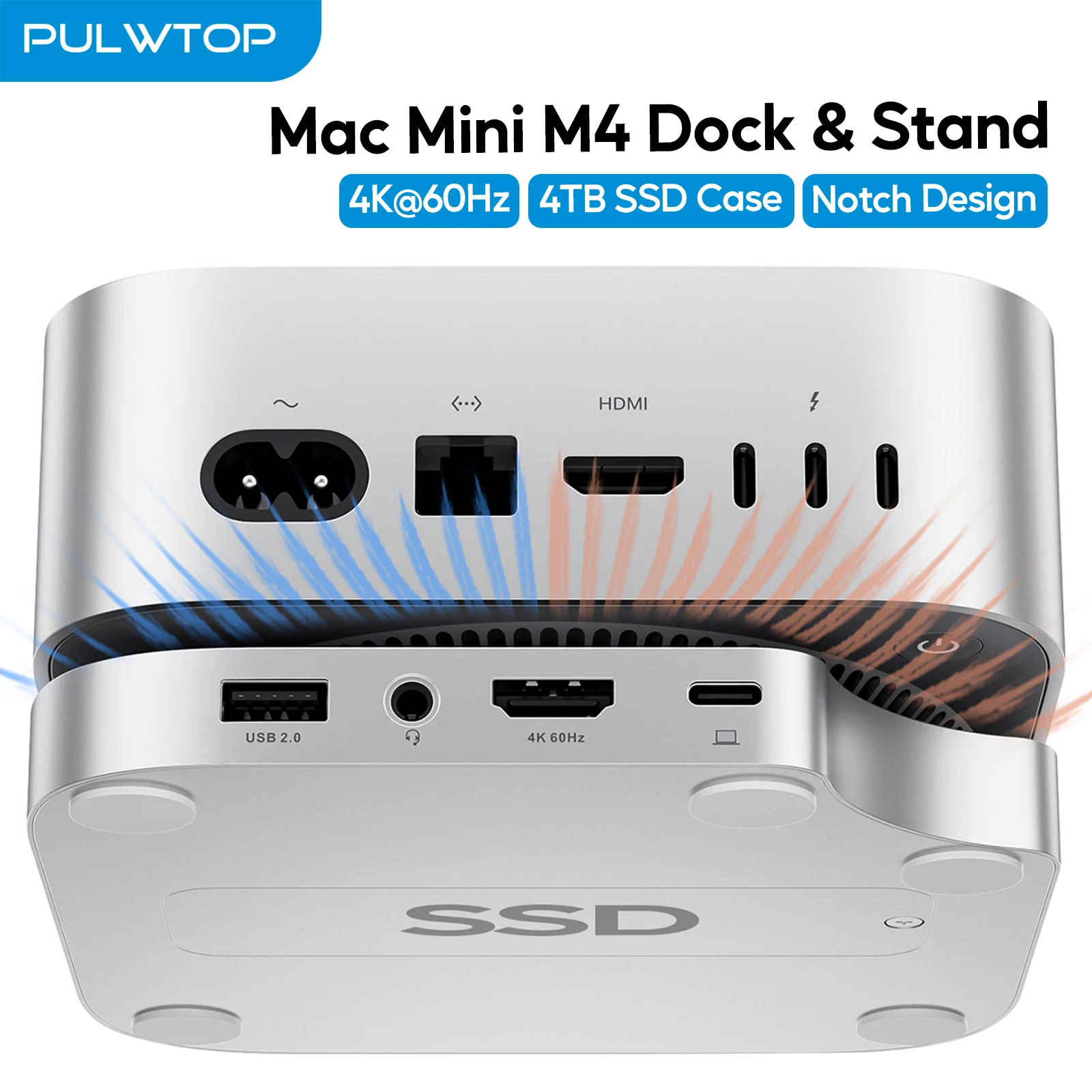 Mac mini M4用 「PULWTOP 9」 + 2TB SSD PULWTOP Mac Mini M4 USB C Hub Accesorios & Stand（9-in-1, M