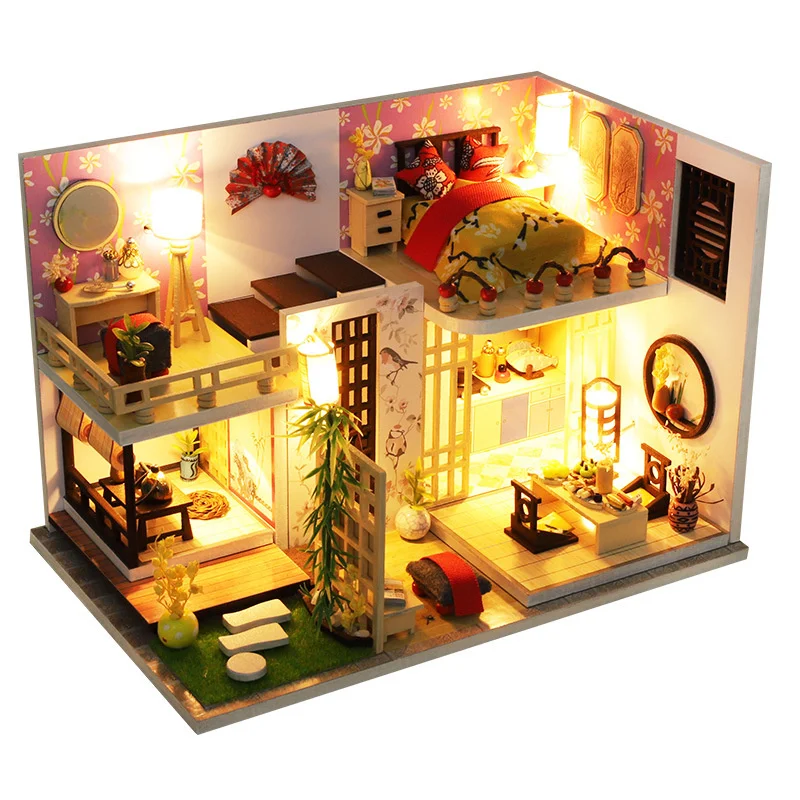 WonDerfulC Miniature Wooden Dollhouse Japanese/Seaside/Car House Market DIY  Doll House Kit Villa Building 3D Model Creative Gifts for Friend and