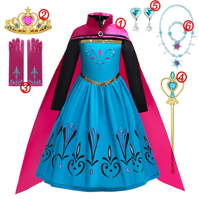 thumbnail image 1 of Vestidos de princesa Elsa y Anna de Frozen para niñas, Disfraces para niños, Cosplay de reina de la nieve, Halloween, Carnaval, ropa de fiesta de cumpleaños, 1 of 5