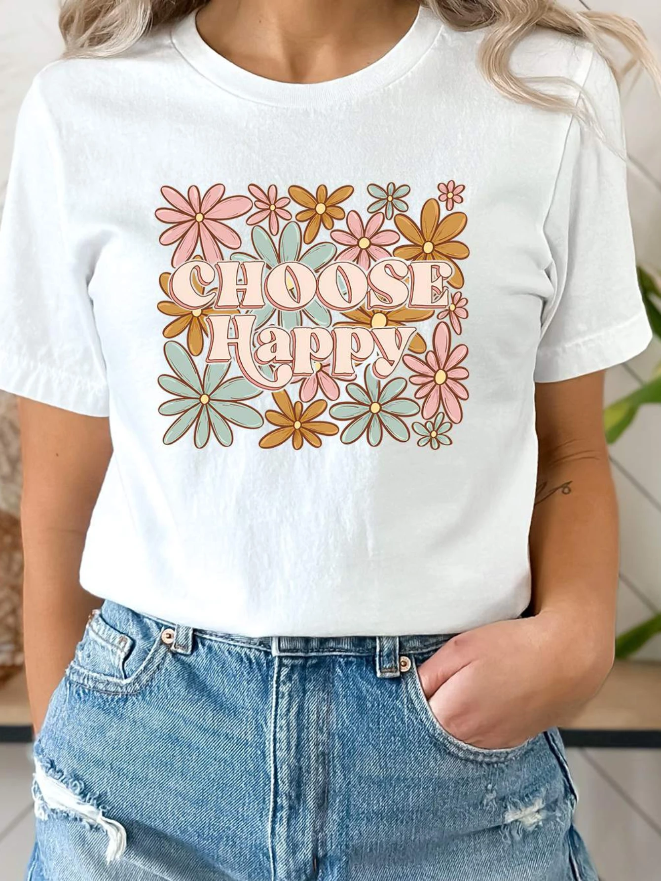 

Colorful Letter Print Crew Neck T-shirt, Casual Short Sleeve Top For Spring & Summer, Women's Clothing