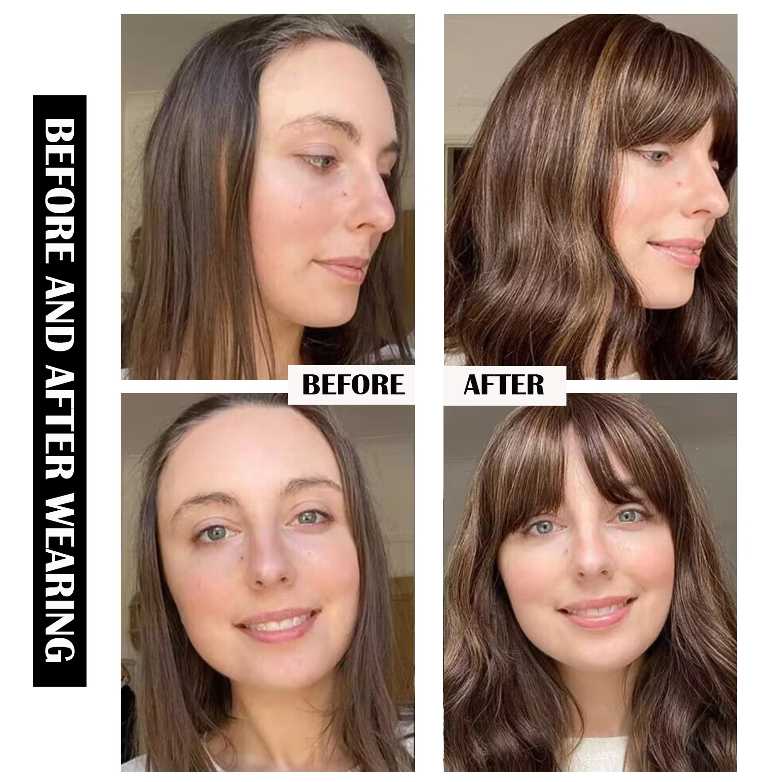 100% Brown Remy Human Hair Toppers Wigs with Bangs Silk Base Clip in Topper Top Hairs in Hair Extension for Women 10/12/14inch