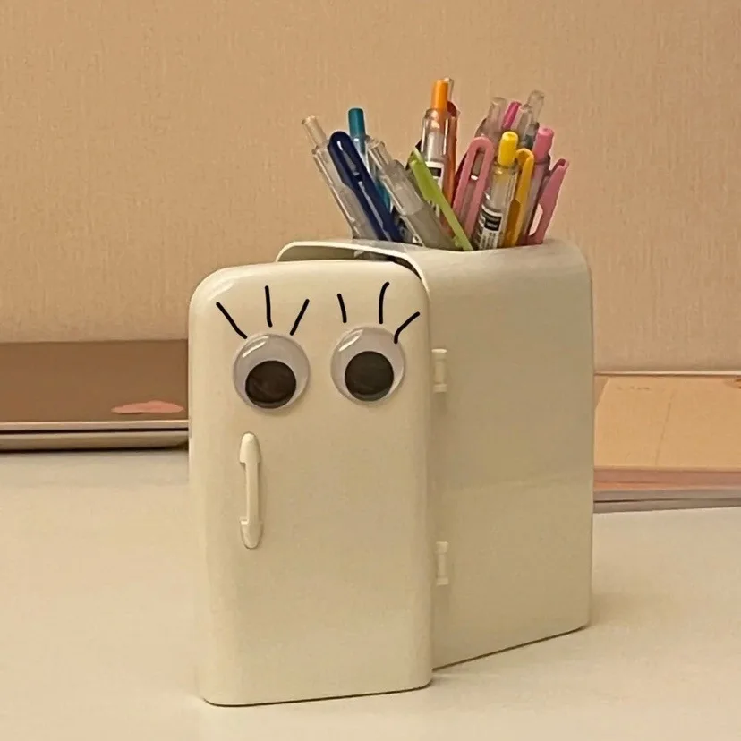 

Kawaii Refrigerator Pen Holder Stationery Storage Box Office Student Desktop Drawer Organizer Creative Pen Holder Free Stickers
