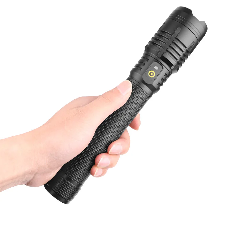 

Super Bright XHP70 LED Flashlight Zoomable USB Charging Black Shell