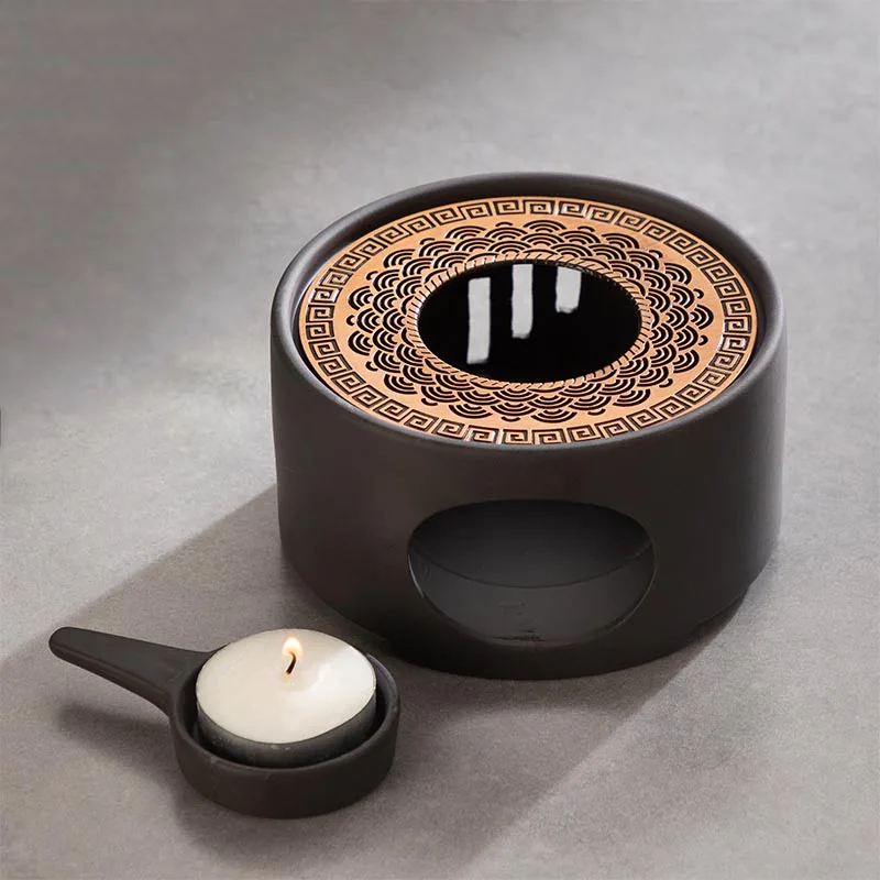 

Black Zen Ceramic Tea Stove Candle Warmer Heating Base Kung Fu Tea Set Accessories Hotel Restaurant Home Small Teapot Trivets